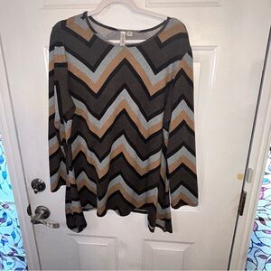 Tacera Chevron Striped Long Sleeve Tunic Size 2X